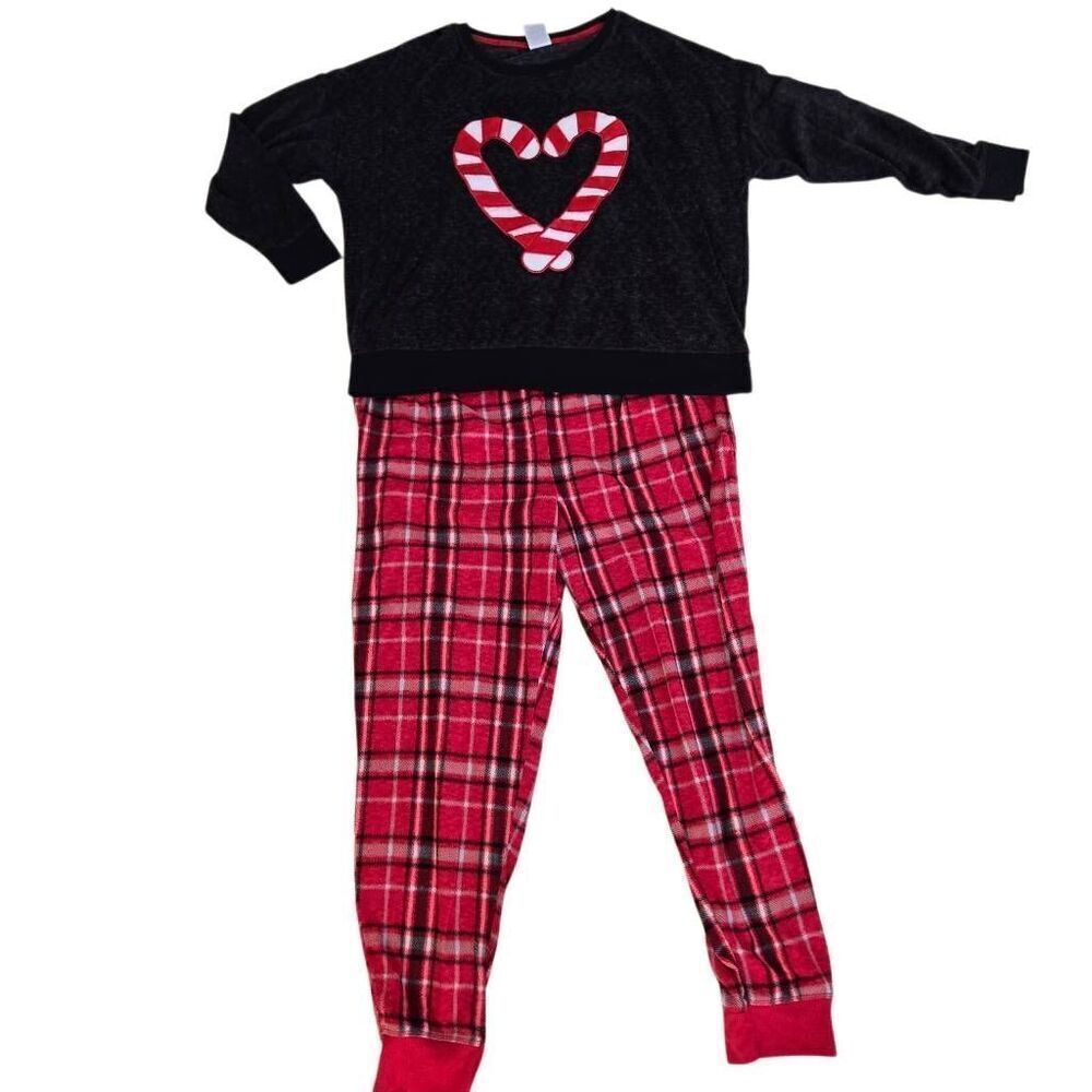 Secret Treasures Womens Christmas Candy Cane Fleece Pajama Set Black Red Size 2X